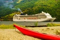 Kayak and cruise ship in Flam, Norway Royalty Free Stock Photo