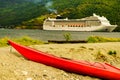 Kayak and cruise ship in Flam, Norway Royalty Free Stock Photo