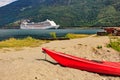 Kayak and cruise ship in Flam, Norway Royalty Free Stock Photo