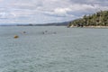 Kayak flotilla paddling toward Ackerston bay, Abel Tasman park, New Zealand