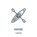 kayak icon vector from camping collection. Thin line kayak outline icon vector illustration. Linear symbol