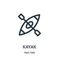 kayak icon vector from free time collection. Thin line kayak outline icon vector illustration. Linear symbol for use on web and