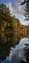 Kayak on mirror Lake state park fall colors caught in the rays of the setting sunreflecting in the water Royalty Free Stock Photo