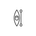 Kayak and oar top view line icon