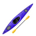 Kayak and paddle - modern rafting canoe top view