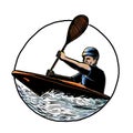 Kayak Paddler Canoe Scratchboard Royalty Free Stock Photo