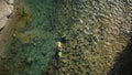 Kayak on a river, aerial shot Royalty Free Stock Photo