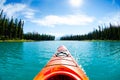 Kayak sailing on blue lake