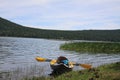 Kayak on the Water at a Mountain Lake Marsh Royalty Free Stock Photo