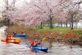 A kayak tour group in spring