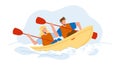 Kayak Travelling Couple People Together Vector Illustration