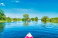 Kayak trip on blue river landscape