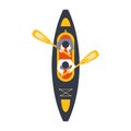 Kayak For Two Person With Peddles From Above, Part Of Boat And Water Sports Series Of Simple Flat Vector Illustrations