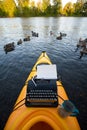 Kayak with a typewriter Royalty Free Stock Photo