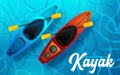 kayak vector illustration, kayaking water sport. Vector illustration