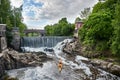 Kayak on waterfall in Vanhankaupunginkoski, Helsinki, Finland Royalty Free Stock Photo