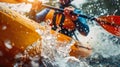 A kayaker braving white water rapids paddles splashing and adrenaline pumping as they navigate the uncharted waters of a