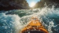 Kayaker experiences adrenaline rush as they navigate a white-water rapid on the river