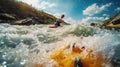 Kayaker experiences adrenaline rush as they navigate a white-water rapid on the river