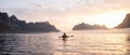 Sea kayaking on the world famous Reinefjorden. Royalty Free Stock Photo