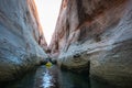 Kayaker paddling the calm waters of Lake Powell Utah Royalty Free Stock Photo