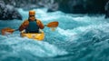 Kayaker Paddling The Rapids of A Beautiful Mountain River. Generative AI