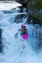 Kayaker on the waterfall in Norway Royalty Free Stock Photo