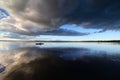 Kayakers on Coot Bay in Everglades National Park under dramatic sunset clouds. Royalty Free Stock Photo