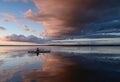 Kayakers on Coot Bay in Everglades National Park under dramatic sunset clouds. Royalty Free Stock Photo