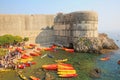 Kayakers and Dubrovnik`s Old Town Wall, Croatia