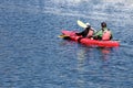 Two Kayakers on Jackson Lake in Grand Teton National Park.