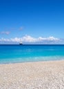 Beautiful yacht in the background of clouds on the island of Kefalonia in the Ionian Sea in Greece Royalty Free Stock Photo