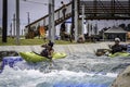 Kayakers at Montgomery Whitewater on Labor Day weekend Royalty Free Stock Photo