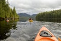 Kayakers paddling in calm water