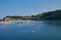 Kayakers in the Ribadesella estuary. Town in Asturias. Royalty Free Stock Photo