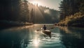 Kayaking adventure, one person smiling in sunlight generated by AI