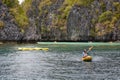 Kayaking in Big lagoon. Miniloc island. Bacuit archipelago. El Nido. Palawan. Philippines