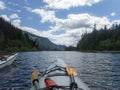 Kayaking on the Buttle Lake in Strathcona Provincial Park on Vancouver Island Royalty Free Stock Photo