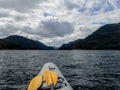 Kayaking on the Buttle Lake in Strathcona Provincial Park on Vancouver Island Royalty Free Stock Photo