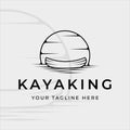 kayaking or canoe logo line art simple minimalist vector illustration template icon graphic design. kayak at river with sun sign Royalty Free Stock Photo