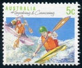 Kayaking, Canoeing sport, Australian postage stamp circa 1990