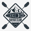 Kayaking club emblem, kayak and crossed paddles