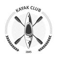 Kayaking club emblems - canoe and two crossed paddles, kayak