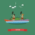 Kayaking concept vector illustration in flat style. Royalty Free Stock Photo