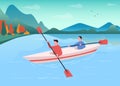 Kayaking flat color vector illustration