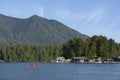 Kayaking in front of float homes, Tofino