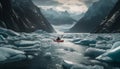 Kayaking on frozen water, extreme adventure awaits generated by AI