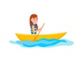 Kayaking Girl Sitting In Boat Vector Illustration