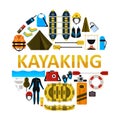 Kayaking icon set vector isolated illustration