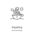 Kayaking icon vector from summer holiday collection. Thin line Kayaking outline icon vector illustration. Linear symbol for use on